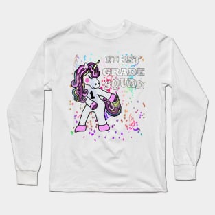 Back to School First Grade Squad Flossing Unicorn Stickers & Gifts Long Sleeve T-Shirt